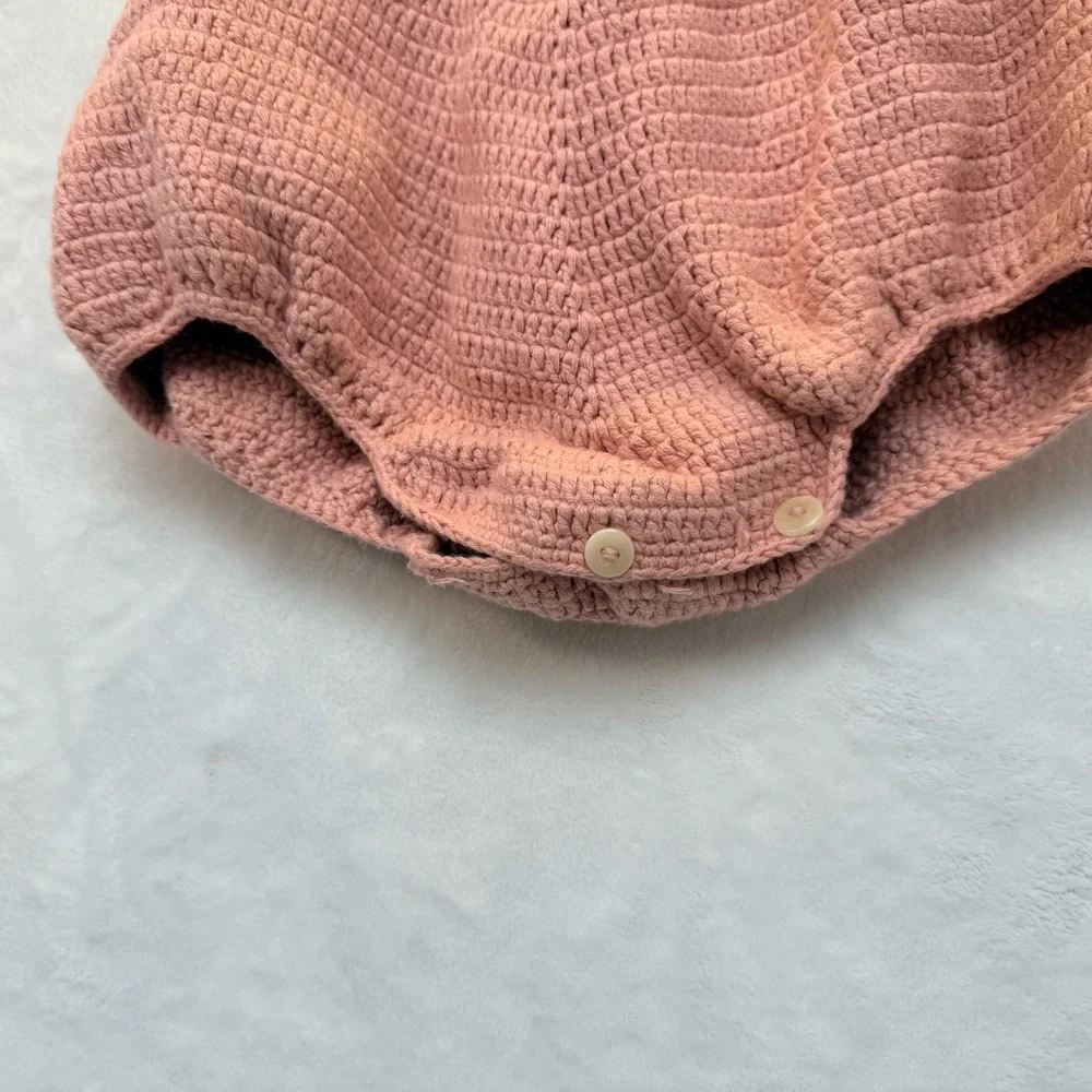 Kate Quinn Pink 100% Cotton Crochet Bubble Romper 18-24M Cottagecore READ‎